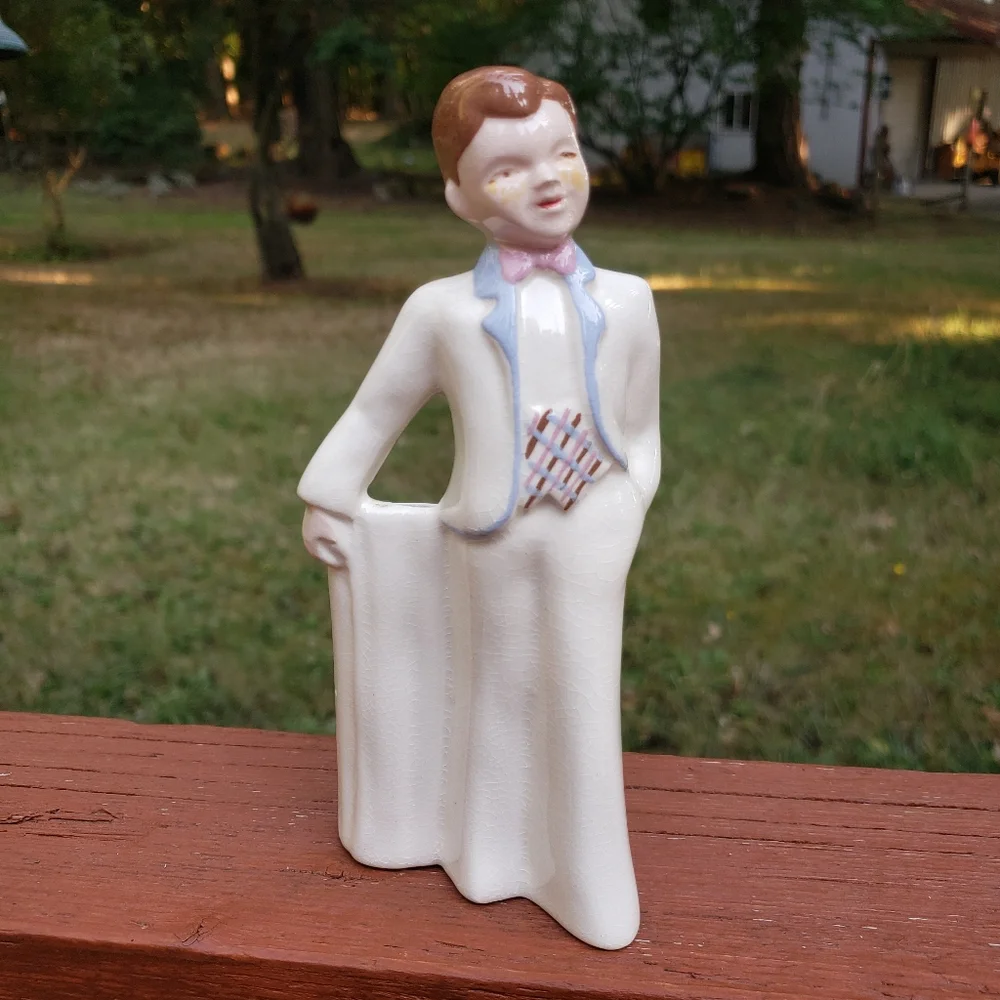 Vintage Florence Ceramics Man & Women Figurine & Flower Holder/Planter WITH WEAR